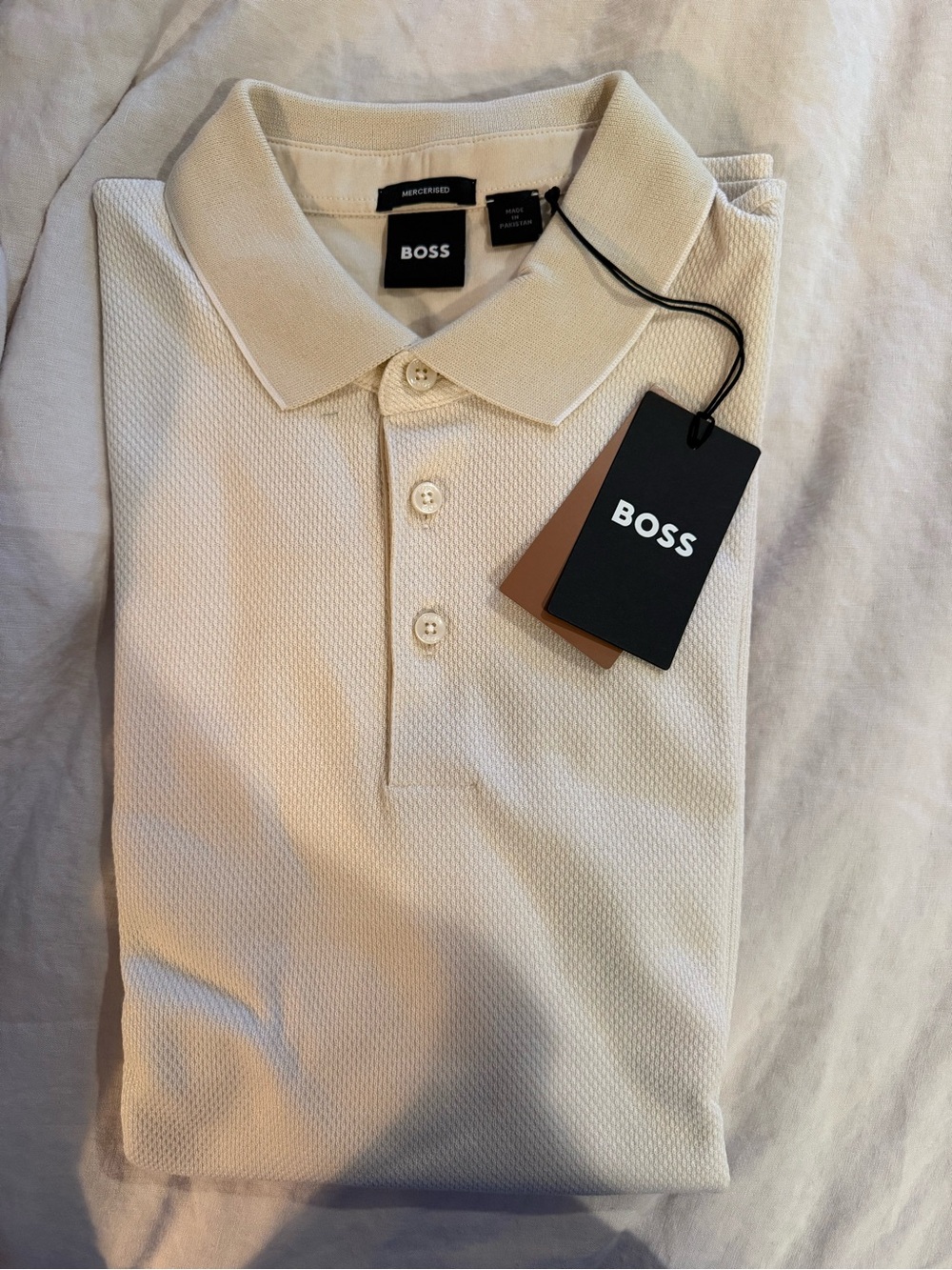 BOSS Men's Beige Textured Polo